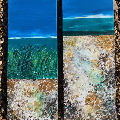 Grasses Over The Sea Wall at Graveney & Sea Wall at Graveney 400mm x 1000mm 
